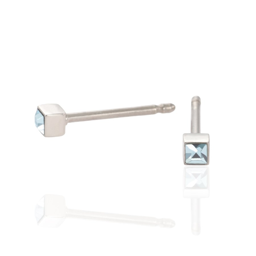 セカンドピアス 軸太 1.0mm アクアマリン 3月【コンビニ決済OK】オススメ 純チタン ロングポスト 11mm 2×2スクエア スワロフスキー MEDICAL HANAJYUTSU