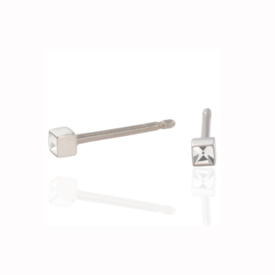 セカンドピアス 軸太 1.0mm クリスタル 4月【コンビニ決済OK】オススメ 純チタン ロングポスト 11mm 2×2スクエア スワロフスキー MEDICAL HANAJYUTSU