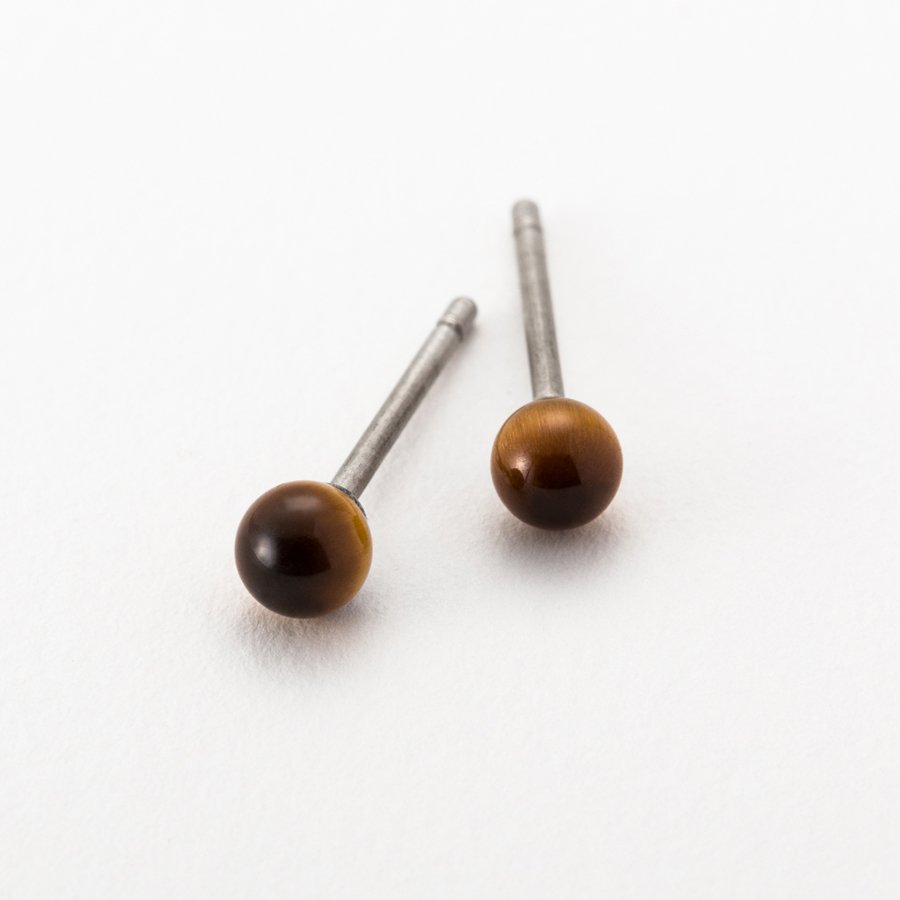 セカンドピアス 軸太 1.0mm 天然石 タイガーアイ φ4mm【コンビニ決済OK】オススメ 純チタン ロングポスト 11mm MEDICAL HANAJYUTSU