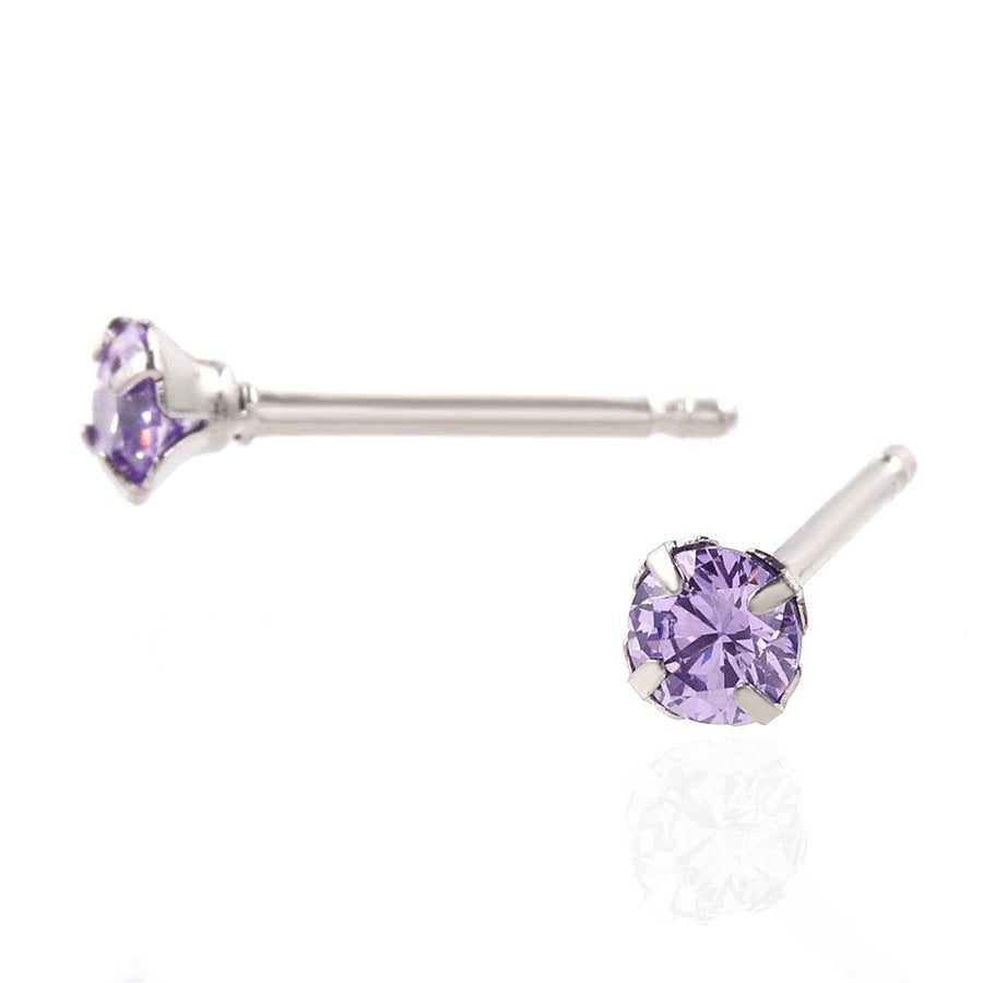 セカンドピアス 軸太 1.0mm CZ アメジスト 【コンビニ決済OK】オススメ 純チタン ロングポスト 11mm ラウンドプリリアンカットφ4mm MEDICAL HANAJYUTSU