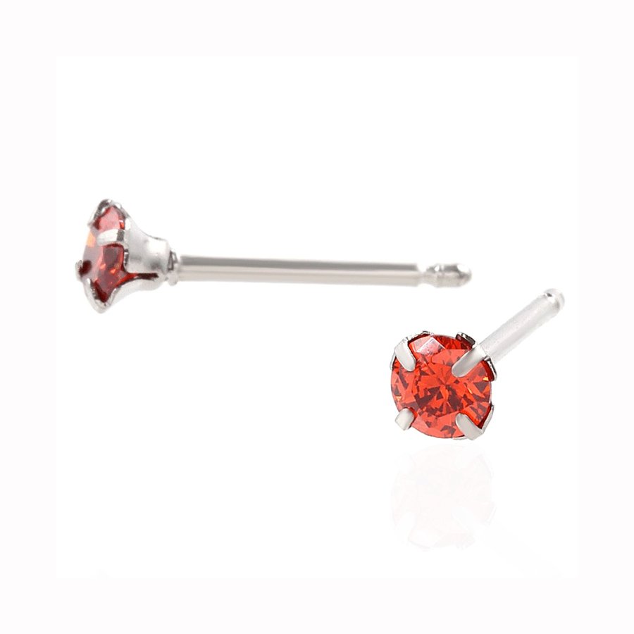 セカンドピアス 軸太 1.0mm CZ ルビーミディアム 【コンビニ決済OK】 純チタン ロングポスト 11mm ラウンドプリリアンカットφ4mm MEDICAL HANAJYUTSU