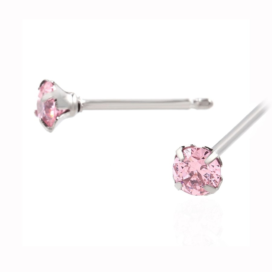 セカンドピアス 軸太 1.0mm CZ ピンク【コンビニ決済OK】オススメ 純チタン ロングポスト 11mm ラウンドプリリアンカットφ4mm MEDICAL HANAJYUTSU