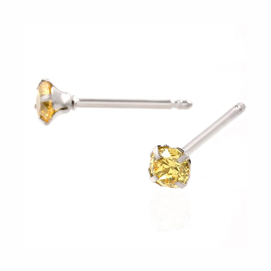 セカンドピアス 軸太 1.0mm CZ ゴールデンイエロー 【コンビニ決済OK】 純チタン ロングポスト 11mm ラウンドプリリアンカットφ4mm MEDICAL HANAJYUTSU