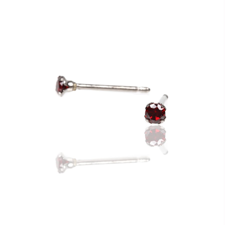 セカンドピアス 軸太 1.0mm CZ レッド φ3mm【コンビニ決済OK】オススメ 純チタン ロングポスト 11mm ラウンドプリリアンカット MEDICAL HANAJYUTSU