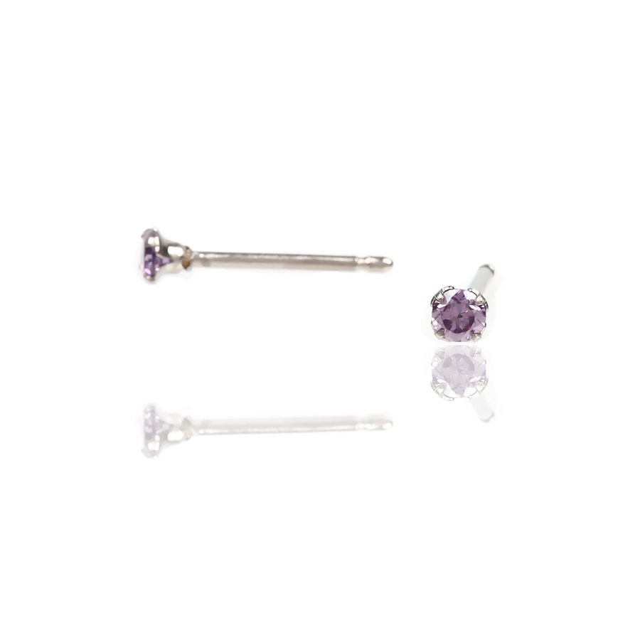 セカンドピアス 軸太 1.0mm CZ アメジスト φ3mm【コンビニ決済OK】オススメ 純チタン ロングポスト 11mm ラウンドプリリアンカット MEDICAL HANAJYUTSU