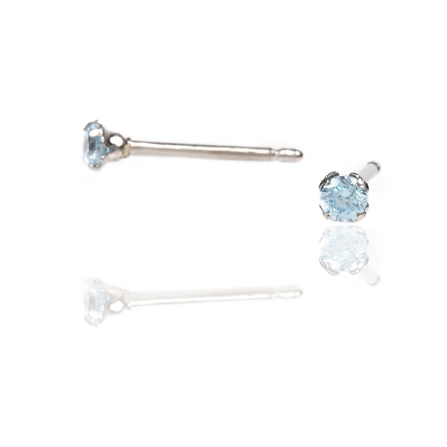 セカンドピアス 軸太 1.0mm CZ アクアマリン φ3mm【コンビニ決済OK】オススメ 純チタン ロングポスト 11mm ラウンドプリリアンカット MEDICAL HANAJYUTSU