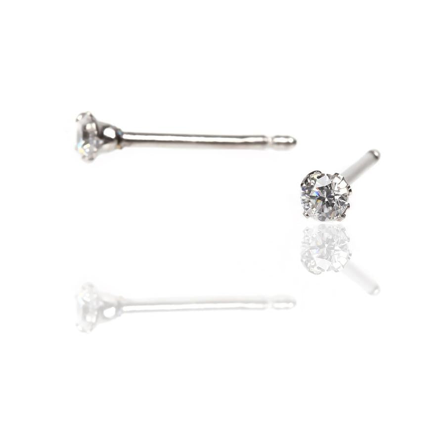 セカンドピアス 軸太 1.0mm CZ ホワイト φ3mm【コンビニ決済OK】オススメ 純チタン ロングポスト 11mm ラウンドプリリアンカット MEDICAL HANAJYUTSU