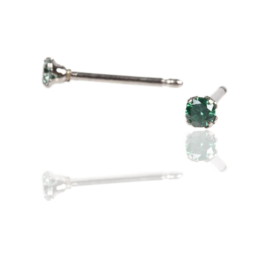 セカンドピアス 軸太 1.0mm CZ グリーン φ3mm【コンビニ決済OK】オススメ 純チタン ロングポスト 11mm ラウンドプリリアンカット MEDICAL HANAJYUTSU
