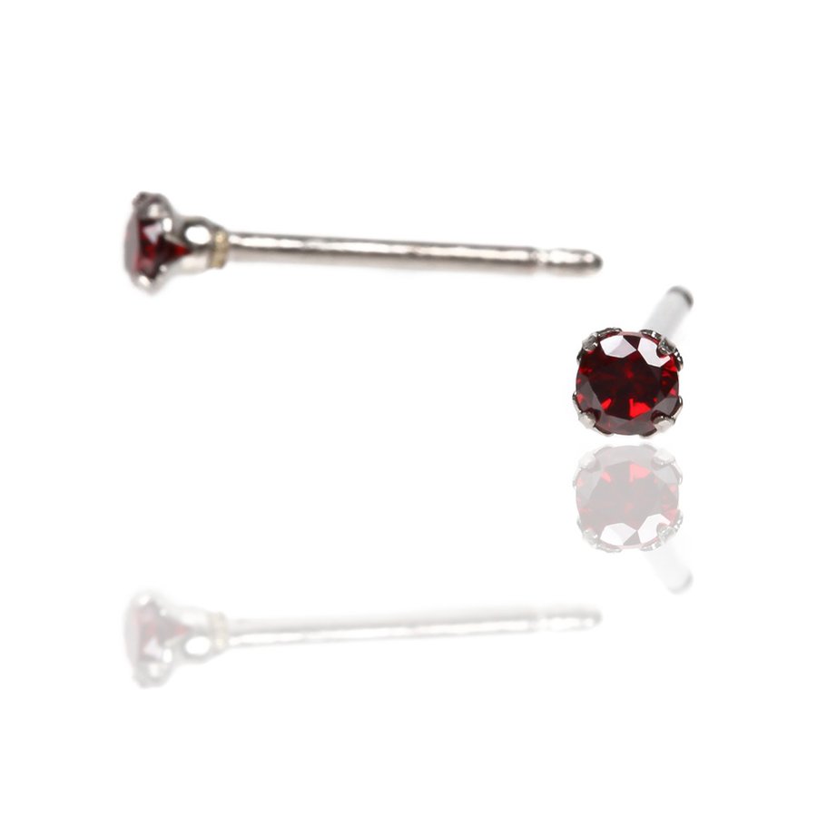 セカンドピアス 軸太 1.0mm CZ ルビーミディアムφ3mm【コンビニ決済OK】 純チタン ロングポスト 11mm ラウンドプリリアンカット MEDICAL HANAJYUTSU
