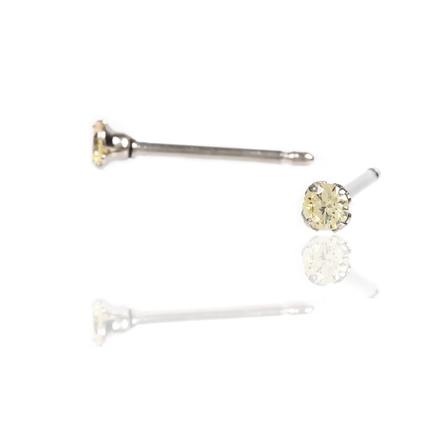 セカンドピアス 軸太 1.0mm CZゴールデンイエロー φ3mm【コンビニ決済OK】 純チタン ロングポスト 11mm ラウンドプリリアンカット MEDICAL HANAJYUTSU