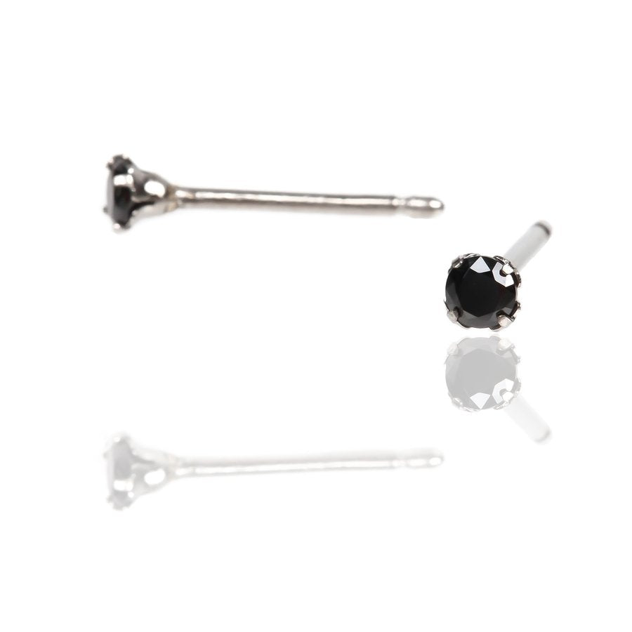 セカンドピアス 軸太 1.0mm CZブラック φ3mm【コンビニ決済OK】オススメ 純チタン ロングポスト 11mm ラウンドプリリアンカット MEDICAL HANAJYUTSU
