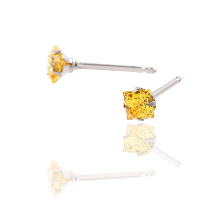 セカンドピアス スクエア ゴールデンイエロー 4×4mm【コンビニ決済OK】 純チタン 軸太 1.0mm ロングポスト 11mm プリンセスカット MEDICAL HANAJYUTSU