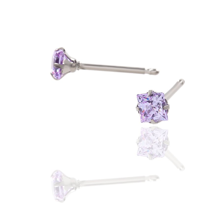セカンドピアス スクエア ラベンダー 4×4mm【コンビニ決済OK】 オススメ 純チタン 軸太 1.0mm ロングポスト 11mm プリンセスカット MEDICAL HANAJYUTSU
