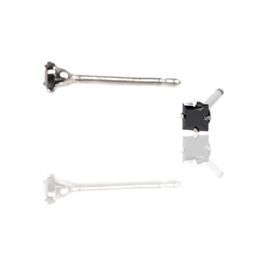 セカンドピアス スクエア ブラック 3×3mm【コンビニ決済OK】 オススメ 純チタン 軸太 1.0mm ロングポスト 11mm プリンセスカット MEDICAL HANAJYUTSU