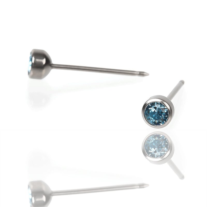セカンドピアス 医療用チタン φ4mm アクアマリン 軸太0.8mm 医療用チタン 20G ロングポスト 12mm 丸形 4mm ハナジュツ HANAJYUTSU