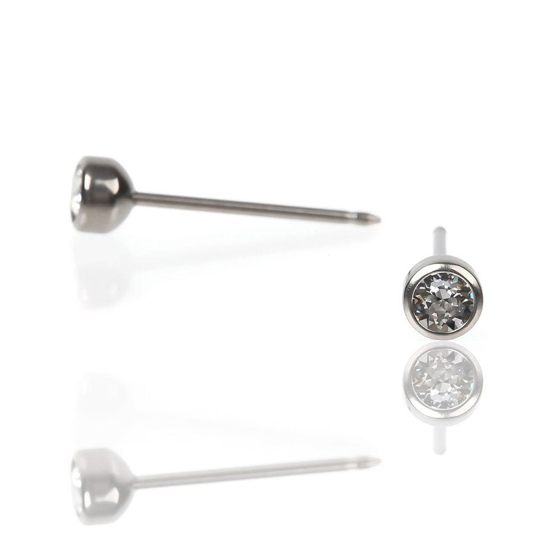セカンドピアス 医療用チタンφ4mm クリスタル 軸太0.8mm 医療用チタン 20G ロングポスト 12mm 丸形 4mm ハナジュツ HANAJYUTSU