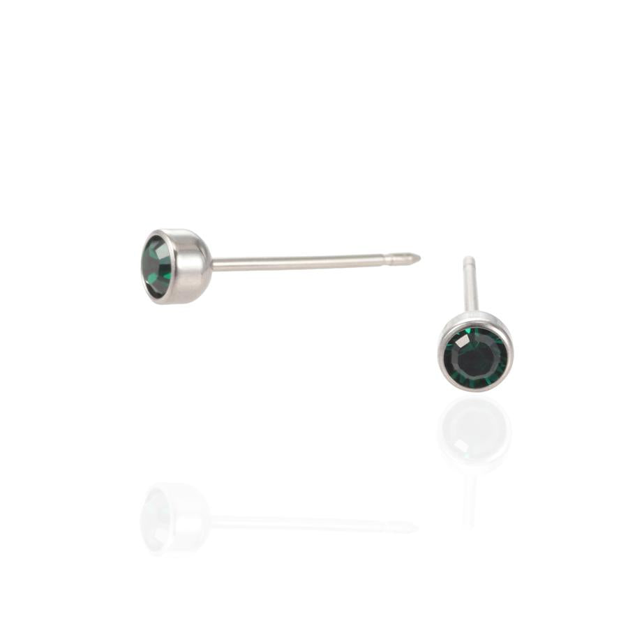 セカンドピアス 医療用チタンφ4mm エメラルド 軸太0.8mm 20G ロングポスト 12mm 丸形 4mm ハナジュツ HANAJYUTSU