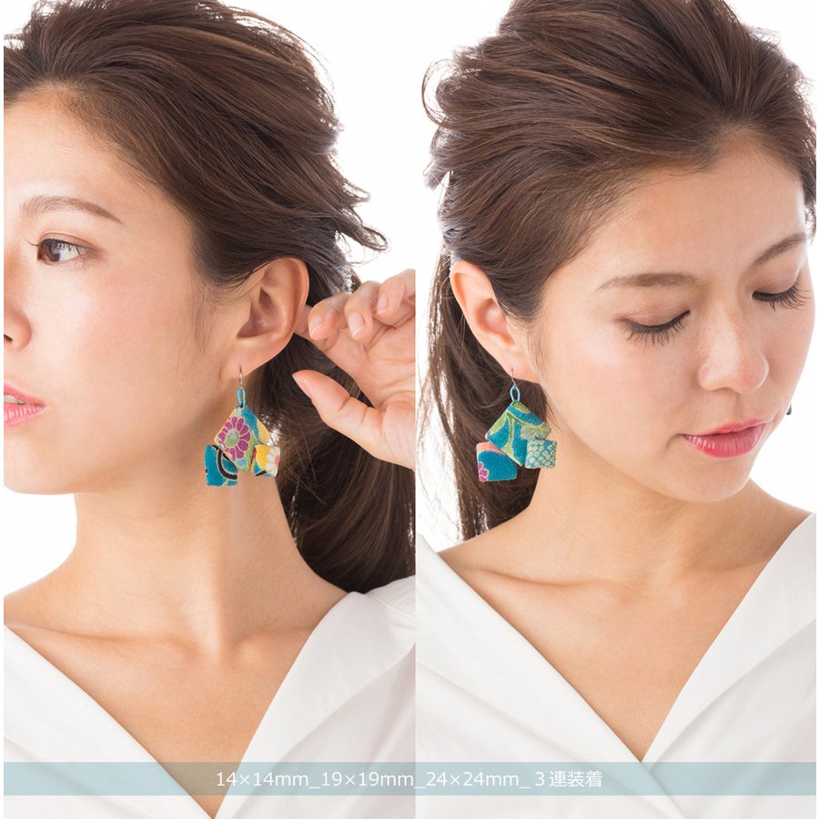 【オープン価格】【パラリンピックキャンペーン】和風ピアス 純チタン 3連 14_19_22mm 青17B 小顔 揺れるデザイン HANAJYUTSU