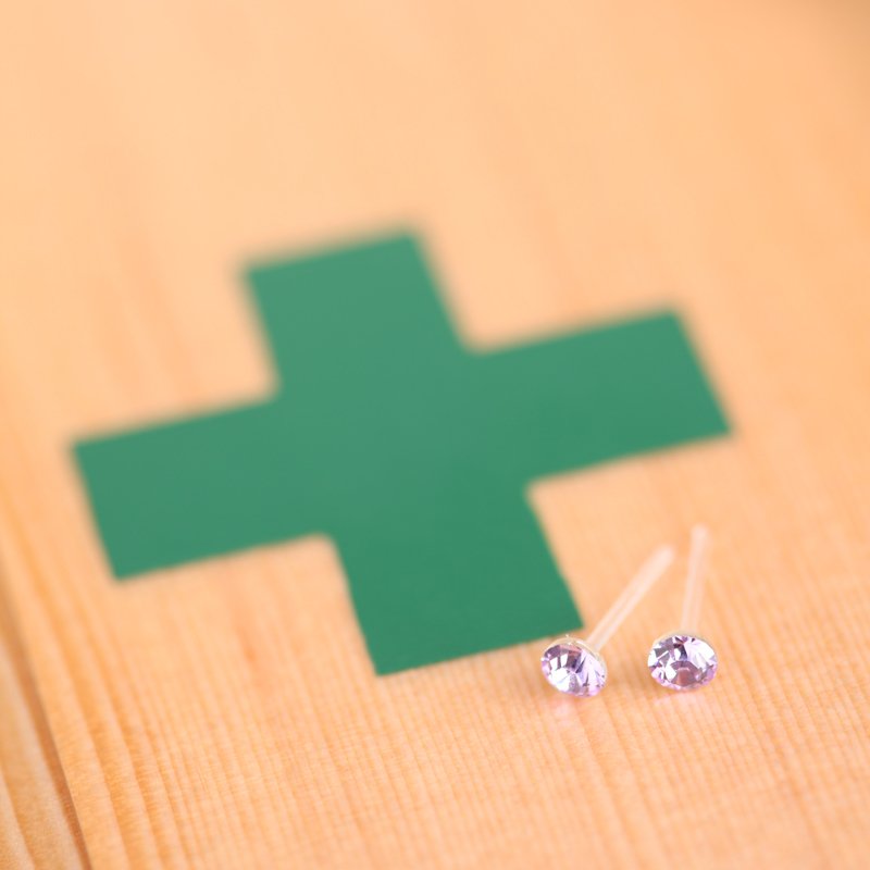 セカンドピアス 樹脂 Swarovski スワロフスキー φ4mm バイオレット 軸太 0.9mm ~ 0.8mm ロングポスト 11mm ハナジュツ HANAJYUTSU