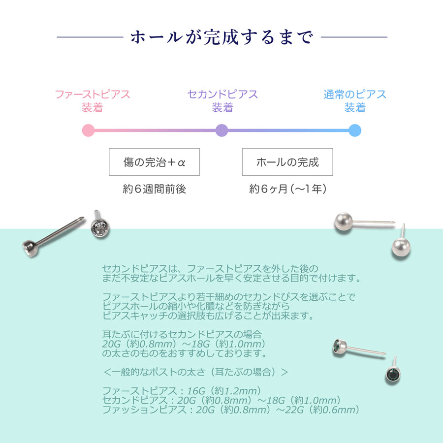 セカンドピアス 軸太 1.0mm クリスタル　4月【コンビニ決済OK】オススメ 純チタン  ロングポスト 11mm 2×2スクエア スワロフスキー  MEDICAL HANAJYUTSU